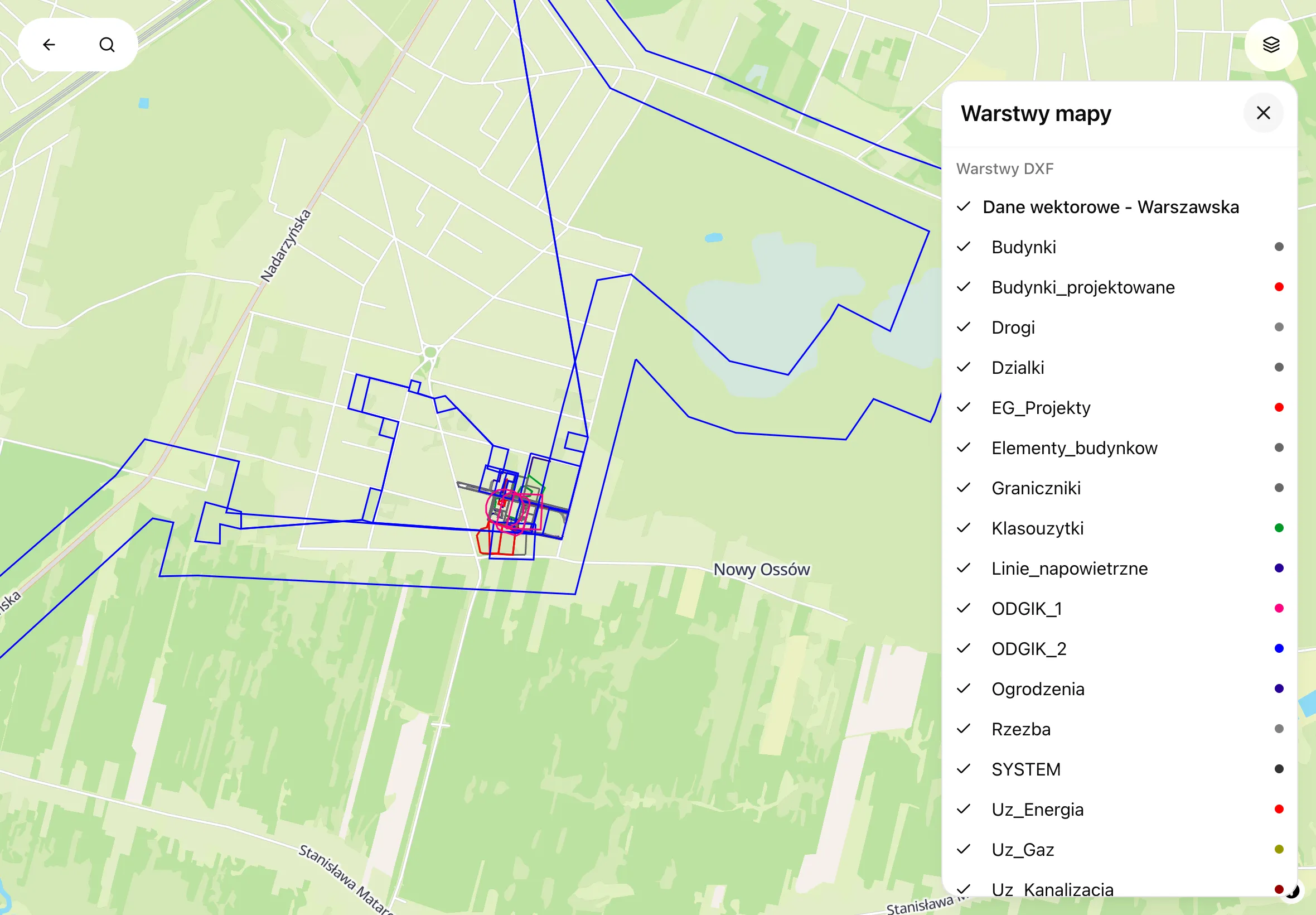 DXF file displayed directly on the map