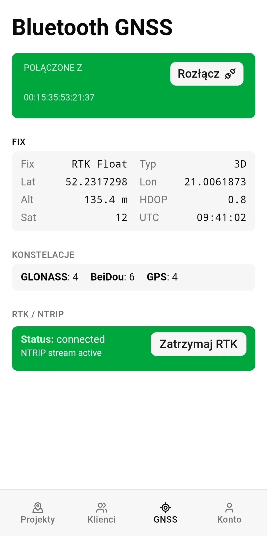 Możliwość podpięcią urządzenia RTK GNSS