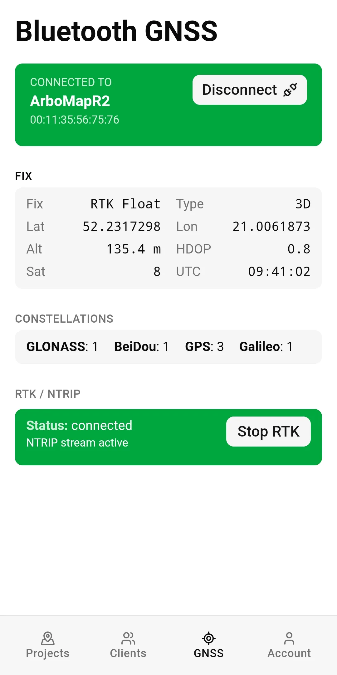 Connecting an RTK GNSS device
