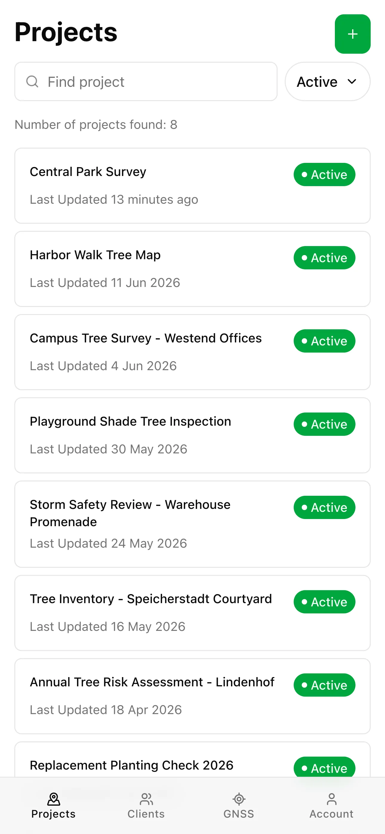 List of projects in the TreeAgent app