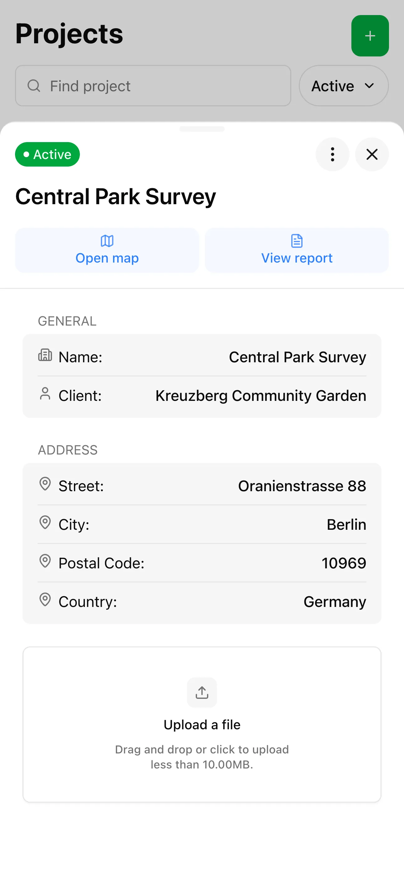TreeAgent application interface showing a map with trees and an inspection panel